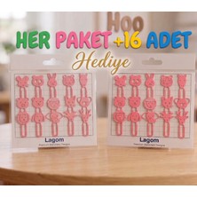 Lagom 16 Adet Pembe Sevimli Hayvan Figürlü Ataş & Kitap Ayracı Seti (+1 Adet Sürpriz Hediye) - Dekoratif Kırtasiye Klipsi