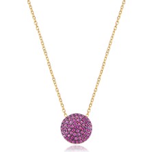 Emiliano Jewellery Kırmızı Taşlı Altın Kaplamalı Yuvarlak Gümüş Kolye
