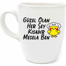 Aesco Güzel Olan Her Şey Kısadır, Mesela Ben! Krem Oval Kupa - Hediyelik Kupa Fincan Mug