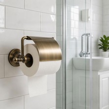 Frefly Store Lüx Kapaklı Antik Sarı Tuvalet Kağıtlığı Duvara Monte Dayanıklı Metal Banyo Kağıtlık Şık Tasarım