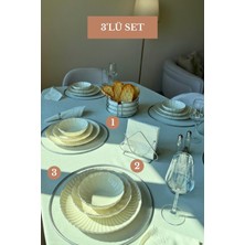 Edora Home 3’lü Set Mat Gümüş 6'lı Supla Üçgen Peçetelik Yuvarlak Ekmek Sepeti Mutfak Seti