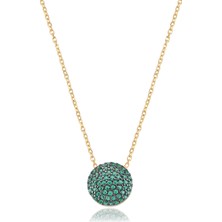 Emiliano Jewellery Yeşil Taşlı Altın Kaplamalı Yuvarlak Gümüş Kolye