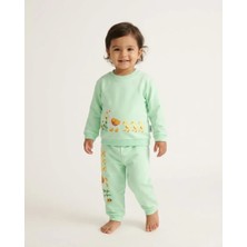 Kız Bebek Fıstık Yeşili Ördek Baskılı Uzun Kollu Sweatshirt ve Eşofman Altı 2 Parça Takım