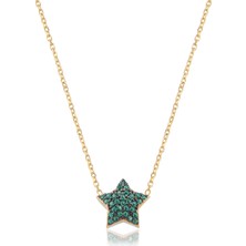 Emiliano Jewellery Zirkon Taşlı Pırlanta Montür Altın Kaplamalı Yıldız Gümüş Kolye