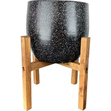 Frefly Store Bitki Tasarımı Ev Dekorasyon Aksesuar Siyah Granit Toprak Saksı Saksılık Salon Çiçeklik 4 Ayaklı - 19 cm