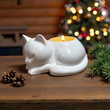 Kedi Mumluk - Uyuyan Kedi Figürlü Tealight Mumluk