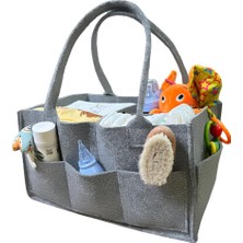 Frefly Store Beylini Bebek Bakım Organizer Çantası Taşınabilir Saplı 3 Iç Bölme 2 Yan Cepli Bebek Bezi Düzenleyici Keçe Saklama Gri