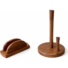 Frefly Store Ch Woodline Ceviz Kağıt Havluluk ve Peçetelik Seti – Doğal Ahşap Mutfak Organizer, 2’li Set, Dayanıklı ve Dekoratif Tasarım