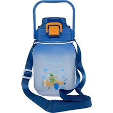 Frefly Store Vagonlife 1100ML Pipetli/pipetsiz Kullanım Sevimli Hayvanlar Desenli Kulplu Askılı Tritan Su Matara (Lacivert)