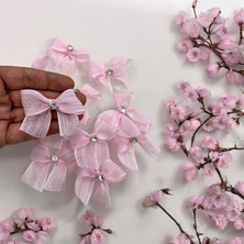 Light of Love Taş Detaylı Pembe Hazır Fiyonk - Keten Kurdele - 25 Adet (2.5cm)