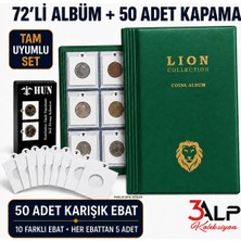 3Alp Koleksiyon Küçük Boy 72’li Madeni Metal Para Albümü ve 50 Adet Karışık Ebat Kapama 2’li Set - Yeşil