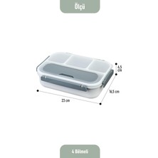 Frefly Store Kaşık Çatallı Lunch Box Sızdırmaz Contalı Kapaklı 4 Bölmeli Beslenme Kabı - Gri