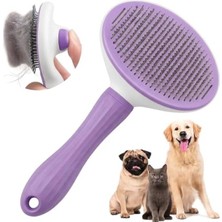 Frefly Store Mor Basmalı Kedi ve Köpek Tarağı – Otomatik Temizlenen Pet Fırçası – Paslanmaz Çelik Iğneli – Ergonomik Saplı – Tüy Toplama ve Bakım Için Pratik Tarak