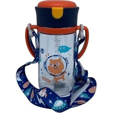 Frefly Store Rovco 300ML Askılı Pipetli Hayvan Desenli Akıllı Pipet Toplu Tritan Su Matarası (Turuncu-Lacivert)