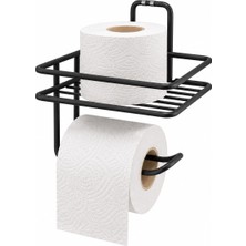 Frefly Store Alper Banyo Yapışkanlı Siyah Raflı Tuvalet Kağıtlığı, Delmeden Montaj Duvar Tipi Tuvalet Kağıdı Tutucu, Banyo ve Wc Organizer