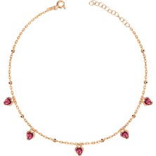 Emiliano Jewellery Zirkon Taşlı Altın Kaplamalı Sallantılı Kalp Gümüş Halhal