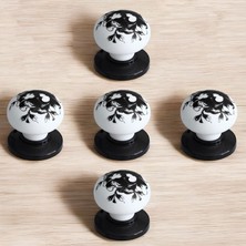 Frefly Store BADEM10 Polimer Düğme Kulp Desenli Beyaz Siyah Mobilya Mutfak Dolabı Çekmece Dolap Kulpu Kulbu 5 Adet