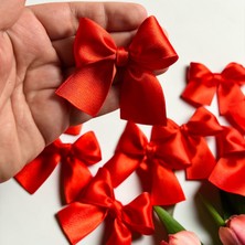 Light of Love 25 Adet Kırmızı Saten Kurdele Hazır Fiyonk Çeyiz Kına Doğum Günü Süsleme Kurdelesi ( 3cm)