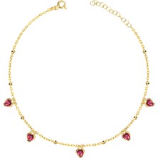 Emiliano Jewellery Zirkon Taşlı Altın Kaplamalı Sallantılı Kalp Gümüş Halhal