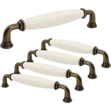 Frefly Store (5 Adet) Lisin Porselen Krem Antik Kulp 128 mm 12.8 cm Mobilya Çekmece Dolabı Dolap Kapak Kulb Kulpu