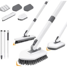 Frefly Store 4'ü 1 Arada Duş Yıkayıcı Temizleme Fırçası, Küvet ve Fayans Yıkayıcı, Uzun Saplı, Harç Fırçası Sert Kıllar Fırçalayın Sünger Fırçaları Mikrofibe Pedleri, Tuvalet Banyo Mutfak Duvar Zemin Cam Küvet