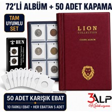 3Alp Koleksiyon Küçük Boy 72’li Madeni Metal Para Albümü ve 50 Adet Karışık Ebat Kapama 2’li Set - Bordo