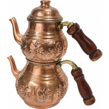 Hazar Gıda Ahşap Kulplu ve El Işlemeli Geleneksel Çaydanlık Takımı