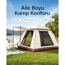 Frefly Store Aile Boyu 6 Kişilik Otomatik Çadır – Piknik, Tatil ve Kamp Için Geniş Tasarım(Bej)