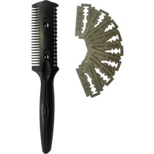 Frefly Store Croc SU03 Siyah Saç Kesim Usturası -Jiletli Tarak(+10 Adet Jilet) (Siyah)