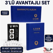 3Alp Koleksiyon Lion Küçük Boy 72 Gözlü Madeni Metal Para Albümü, 50 Kapama ve 40’lı Mini Kağıt Para Albümü 3’lü Set - Mavi