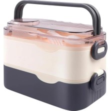 Frefly Store Vagonlife Bento 1350ML Lunchbox 2 Katlı 3 Bölmeli ve Sosluklu Çelik Sefer Tası Yemek Kutusu Çatal Kaşık Hediyeli (Lacivert)
