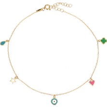 Emiliano Jewellery Mineli Altın Kaplamalı Sallantılı Şans Gümüş Halhal