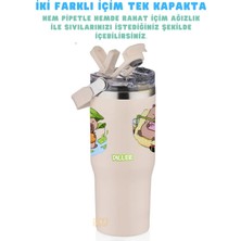 Frefly Store Diller 950ML Sevimli Kapibara Tumbler Pipetli/pipetsiz Kullanım Kulplu Paslanmaz Çelik Capybara Termos