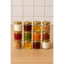 Frefly Store 12 Adet 40 ml Gold Metal Kapaklı Şeffaf Numune Mama Ek Gıda Şekerleme Reçellik Küçük Cam Kavanoz