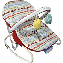 Frefly Store Norfolk Rhythm Titreşimli ve Müzikli Ev Tipi Ana Kucağı, Tam Yatarlı, Kademeli Sırt Ayarı (Kırmızı Desenli)