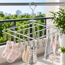 Frefly Store Kyrotech 30 Mandallı Metal Çorap Kurutma Askısı, Paslanmaz Çelik Dikdörtgen Çamaşır Kurutma Rafı, Iç Çamaşırı, Sütyen, Bebek Kıyafeti ve Küçük Çamaşırlar Için Yer Tasarruflu Damlama Askısı