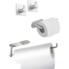 Frefly Store Deltahome Paslanmaz Çelik Yapışkanlı Kağıt Havluluk - Tuvalet Kağıtlığı - 2 Adet Askılık Set