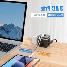 Frefly Store 3680W 3'lü Çoğaltıcı Küp, 2 Metre Kablolu Priz, Anahtarlı
