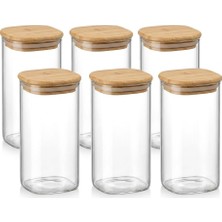 Frefly Store Deconox 6 Adet Bambu Kapaklı Kare Cam Kavanoz 300 Ml, Şeffaf Erzak Saklama Kabı, Silikon Contalı Kapaklı Mutfak Düzenleyici Kavanoz Seti, Baharat, Kahve, Çay, Kuruyemiş, Gıda Saklama Kabı