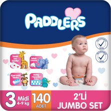 Frefly Store Paddlers Bebek Bezi 3 Numara Midi (4-9 Kg) 140 Adet – 2’li Jumbo Set