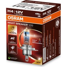 Frefly Store Osram H4 Nıght Breaker 220% Daha Güçlü Işık (1ADET), 12V, 60/55W Karton Kutu