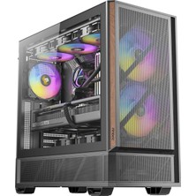 Frefly Store Antec P30 Argb, 3 Pwm Argb ve 2 Pwm Ters Fan Dahil, Ahşap Vurgulu Metal Mesh Ön Panel, 360MM Üst Radyatör Desteği, Type-C 3.2 Gen 2, Orta Kule Atx Kasası, Siyah