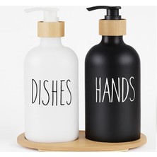 Frefly Store 2'li Black-White Siyah Beyaz Sıvı Sabunluk 500-ML Alt Tepsili