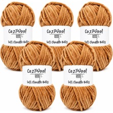 Frefly Store Kadife Ip, 5'li Paket 5X100 Gr. 120 Mt., Soft Chenille BULKY%100 Mikro Polyester, Amigurumi, Oyuncak, Bebek Battaniyesi, Yumuşak, Lüks & Canlı Renkler, 1038-SÜTLÜ Kahve