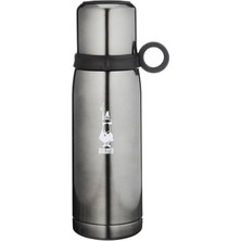 Frefly Store Bialetti - Termos - 460ML - Koyu Gri Renk - Paslanmaz Çelik - Çift Katmanlı - 12 Saat Sıcak 24 Saat Soğuk Tutar - Bardaklı Kapak Özelliği