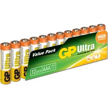 Frefly Store Gp Batteries GP24AU Ultra Alkalin LR03/E92/AAA Ince Kalem Pil, 1.5 Volt, 12'li Paket, Bakır/siyah/beyaz