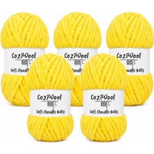 Frefly Store Kadife Ip, 5'li Paket 5X100 Gr. 120 Mt., Soft Chenille BULKY%100 Mikro Polyester, Amigurumi, Oyuncak, Bebek Battaniyesi, Yumuşak, Lüks & Canlı Renkler, 1004-SARI