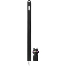Frefly Store Undeplus Pencil Pro / 2.nesil Uyumlu Koruyucu Silikon ile Uyumlu Kılıf Kaydırmaz Sevimli Kedi Figürlü (Kalem Değildir!) Siyah