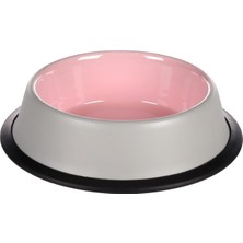 Frefly Store Flamingo Fl Nell Boyalı Çelik Mama Kabı, Antıslıp, Gri-Pembe, 200ML
