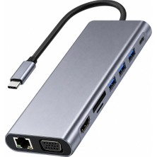 Frefly Store Denshi 11'i 1 Arada Usb-C Hub Type-C Çoklayıcı | HDMI 4k, Vga, RJ45 Ethernet, Sd/tf Kart Okuyucu, 100W Pd Şarj, 4x USB 3.0 | Macbook, Laptop, Tablet Uyumlu